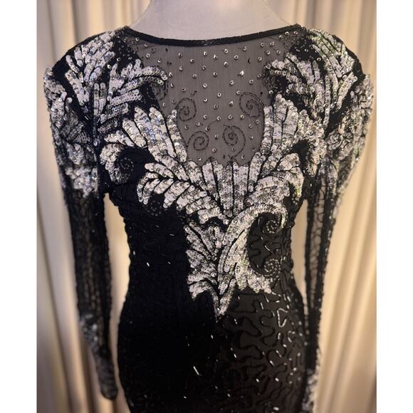 Vintage Silk Laurence Kazar Silk Art Deco Goddess Energy Beaded Party Dress - Picture 5 of 16